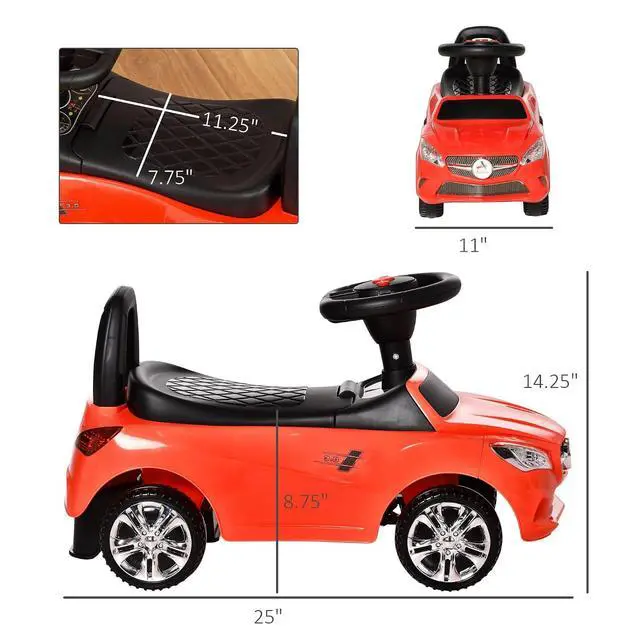 Alt view image 7 of 7 - Kids Ride On Push Car Foot-to-Floor Walking Sliding Toy Car Red | for Toddler, Working Horn, Music, Headlights, Storage