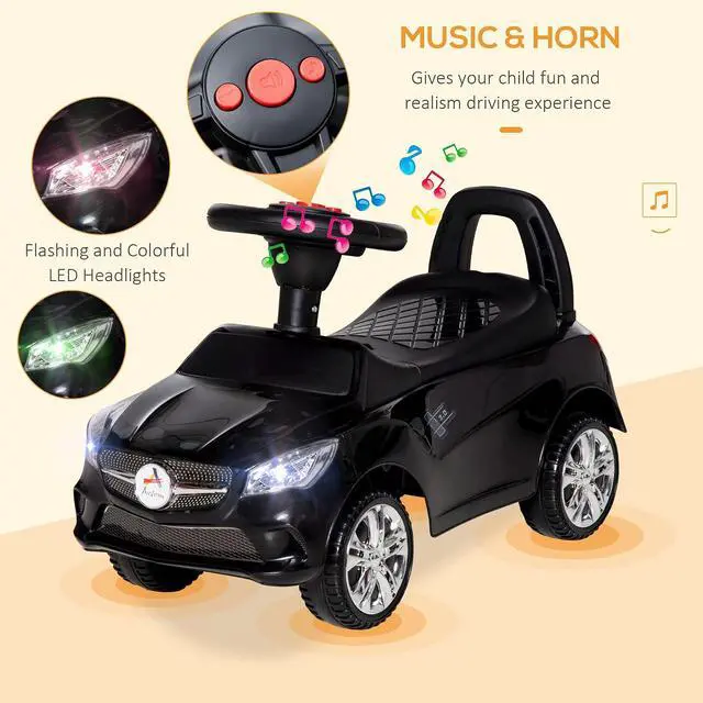 Alt view image 3 of 7 - Kids Ride On Push Car Foot-to-Floor Walking Sliding Toy Car Black | for Toddler, Working Horn, Music, Headlights, Storage
