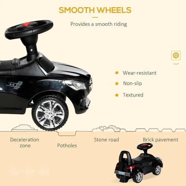 Alt view image 4 of 7 - Kids Ride On Push Car Foot-to-Floor Walking Sliding Toy Car Black | for Toddler, Working Horn, Music, Headlights, Storage