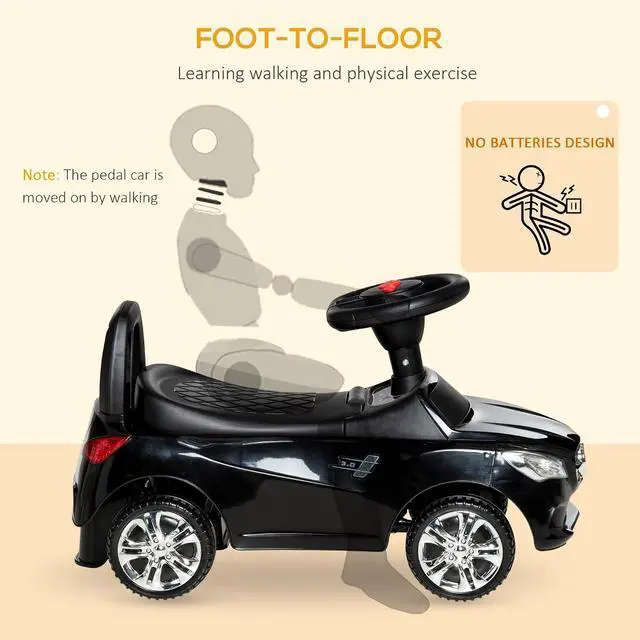 Alt view image 5 of 7 - Kids Ride On Push Car Foot-to-Floor Walking Sliding Toy Car Black | for Toddler, Working Horn, Music, Headlights, Storage