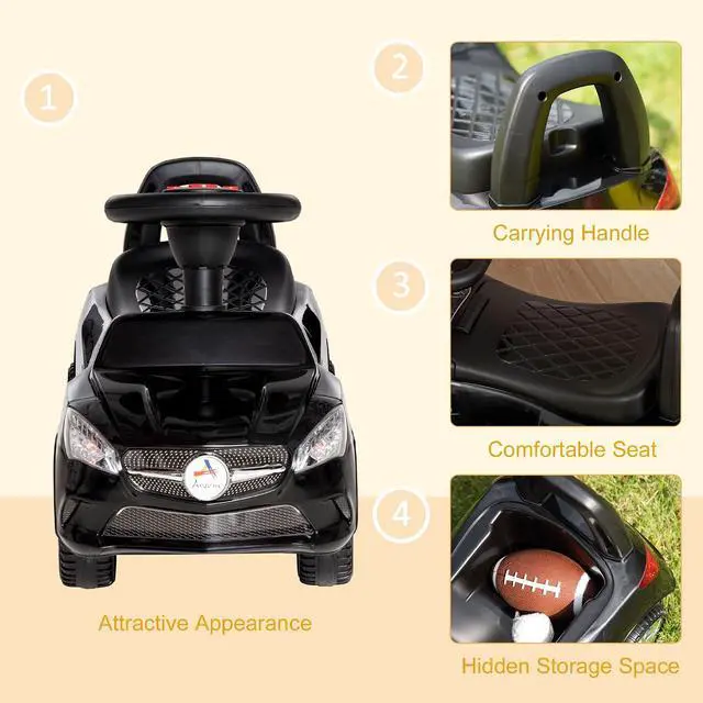 Alt view image 6 of 7 - Kids Ride On Push Car Foot-to-Floor Walking Sliding Toy Car Black | for Toddler, Working Horn, Music, Headlights, Storage
