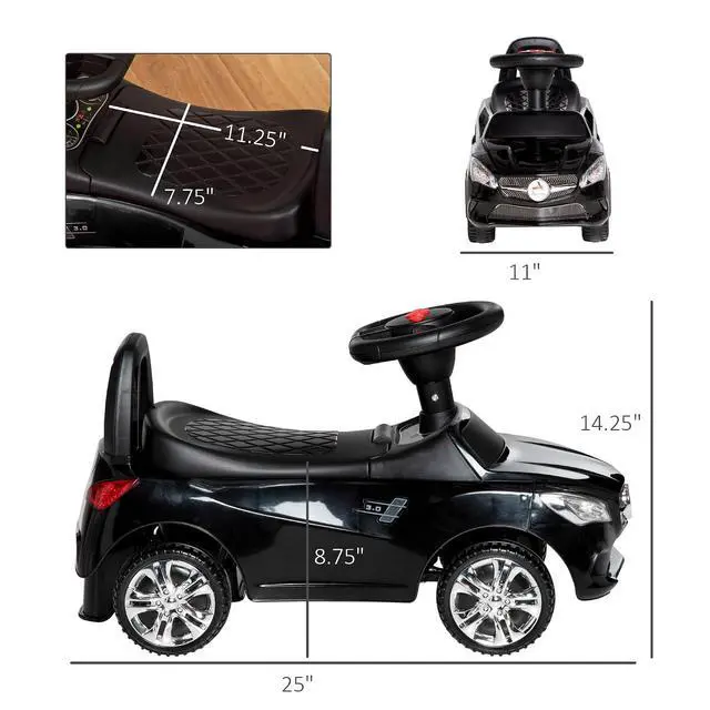 Alt view image 7 of 7 - Kids Ride On Push Car Foot-to-Floor Walking Sliding Toy Car Black | for Toddler, Working Horn, Music, Headlights, Storage