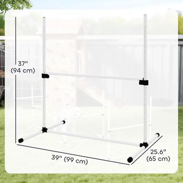 Alt view image 3 of 7 - PawHut 4 Piece Dog Agility Training Equipment for Dog Agility Course White | Adjustable Height Jump Bars, Included Carry Bag, Displacing Top Bar