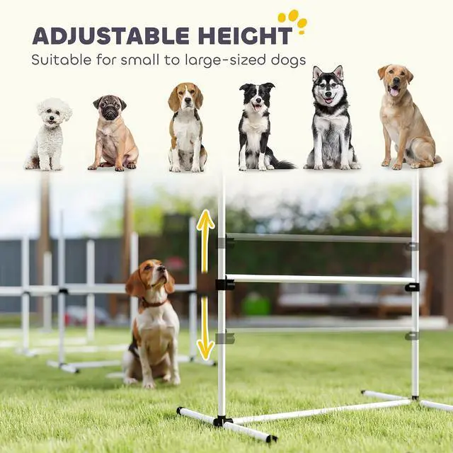 Alt view image 4 of 7 - PawHut 4 Piece Dog Agility Training Equipment for Dog Agility Course White | Adjustable Height Jump Bars, Included Carry Bag, Displacing Top Bar