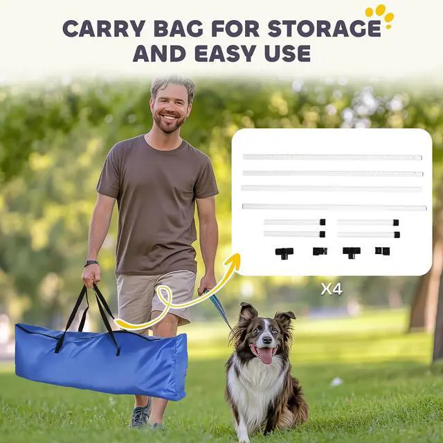Alt view image 6 of 7 - PawHut 4 Piece Dog Agility Training Equipment for Dog Agility Course White | Adjustable Height Jump Bars, Included Carry Bag, Displacing Top Bar