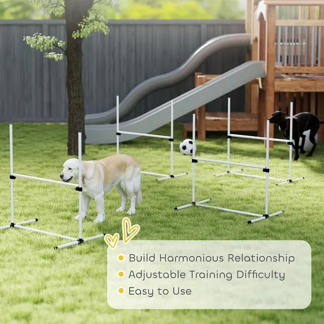 Alt view image 7 of 7 - PawHut 4 Piece Dog Agility Training Equipment for Dog Agility Course White | Adjustable Height Jump Bars, Included Carry Bag, Displacing Top Bar