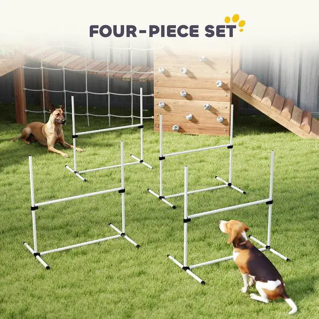 Alt view image 5 of 7 - PawHut 4 Piece Dog Agility Training Equipment for Dog Agility Course White | Adjustable Height Jump Bars, Included Carry Bag, Displacing Top Bar