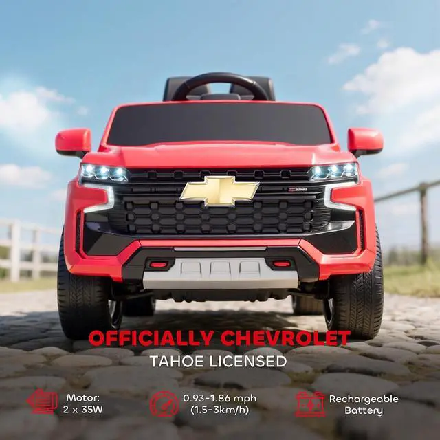Alt view image 3 of 7 - Licensed Chevrolet Tahoe Ride On Car Parent Remote Control Red | 12V 7AH Battery Power Ride On Toy, LED Lights, Music, 4 Wheeler Suspension, 3 Speeds, Kids Electric Vehicle, Aged 3+