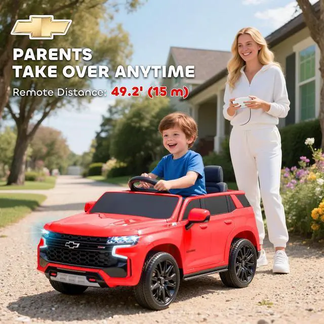 Alt view image 4 of 7 - Licensed Chevrolet Tahoe Ride On Car Parent Remote Control Red | 12V 7AH Battery Power Ride On Toy, LED Lights, Music, 4 Wheeler Suspension, 3 Speeds, Kids Electric Vehicle, Aged 3+