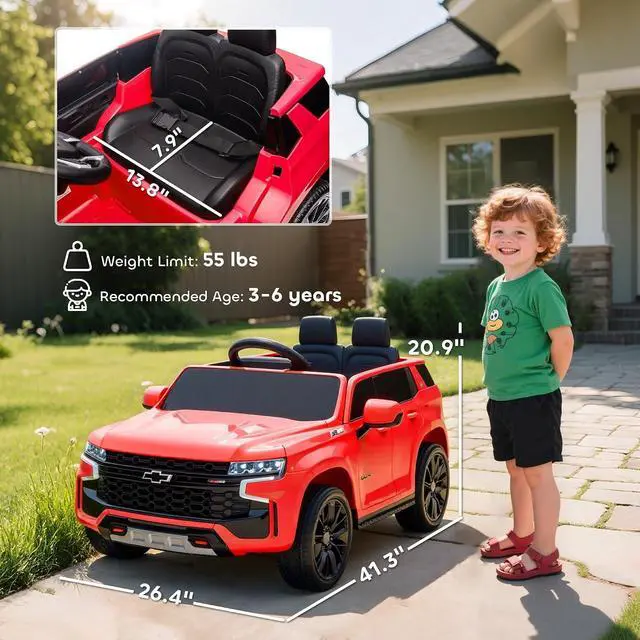 Alt view image 7 of 7 - Licensed Chevrolet Tahoe Ride On Car Parent Remote Control Red | 12V 7AH Battery Power Ride On Toy, LED Lights, Music, 4 Wheeler Suspension, 3 Speeds, Kids Electric Vehicle, Aged 3+