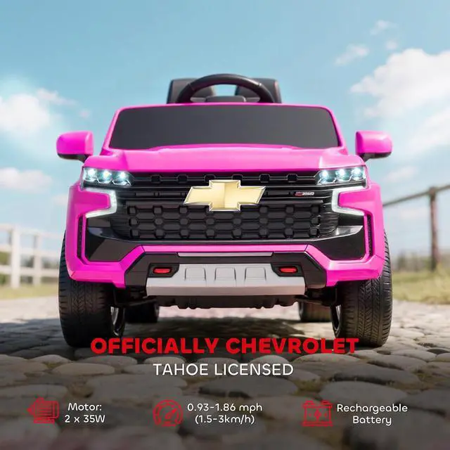 Alt view image 3 of 7 - Licensed Chevrolet Tahoe Ride On Car Parent Remote Control Pink | 12V 7AH Battery Power Ride On Toy, LED Lights, Music, 4 Wheeler Suspension, 3 Speeds, Kids Electric Vehicle, Aged 3+