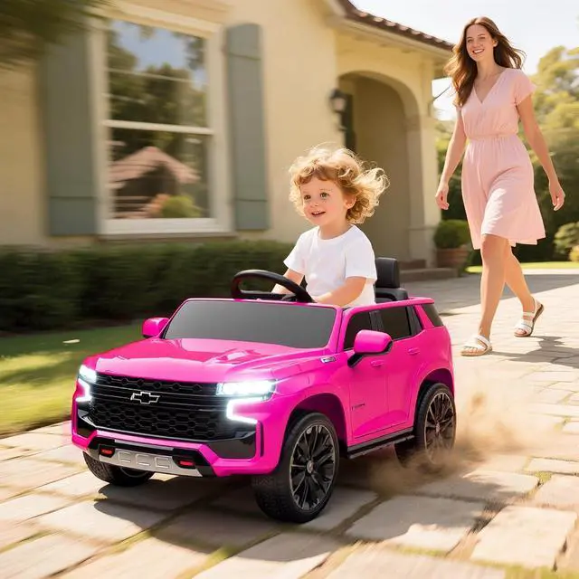 Alt view image 2 of 7 - Licensed Chevrolet Tahoe Ride On Car Parent Remote Control Pink | 12V 7AH Battery Power Ride On Toy, LED Lights, Music, 4 Wheeler Suspension, 3 Speeds, Kids Electric Vehicle, Aged 3+
