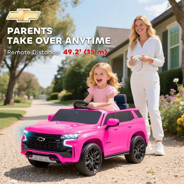 Alt view image 4 of 7 - Licensed Chevrolet Tahoe Ride On Car Parent Remote Control Pink | 12V 7AH Battery Power Ride On Toy, LED Lights, Music, 4 Wheeler Suspension, 3 Speeds, Kids Electric Vehicle, Aged 3+