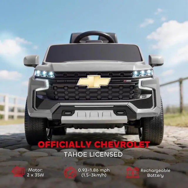 Alt view image 3 of 7 - Licensed Chevrolet Tahoe Ride On Car Parent Remote Control Gray | 12V 7AH Battery Power Ride On Toy, LED Lights, Music, 4 Wheeler Suspension, 3 Speeds, Kids Electric Vehicle, Aged 3+