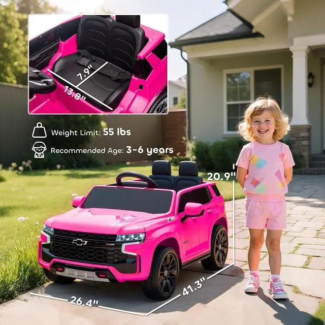 Alt view image 7 of 7 - Licensed Chevrolet Tahoe Ride On Car Parent Remote Control Pink | 12V 7AH Battery Power Ride On Toy, LED Lights, Music, 4 Wheeler Suspension, 3 Speeds, Kids Electric Vehicle, Aged 3+
