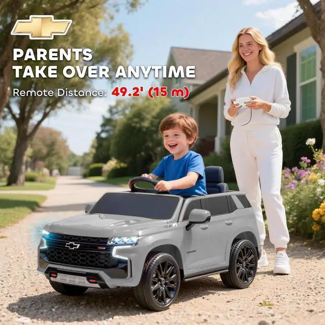 Alt view image 4 of 7 - Licensed Chevrolet Tahoe Ride On Car Parent Remote Control Gray | 12V 7AH Battery Power Ride On Toy, LED Lights, Music, 4 Wheeler Suspension, 3 Speeds, Kids Electric Vehicle, Aged 3+