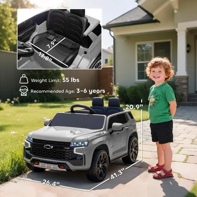 Alt view image 7 of 7 - Licensed Chevrolet Tahoe Ride On Car Parent Remote Control Gray | 12V 7AH Battery Power Ride On Toy, LED Lights, Music, 4 Wheeler Suspension, 3 Speeds, Kids Electric Vehicle, Aged 3+