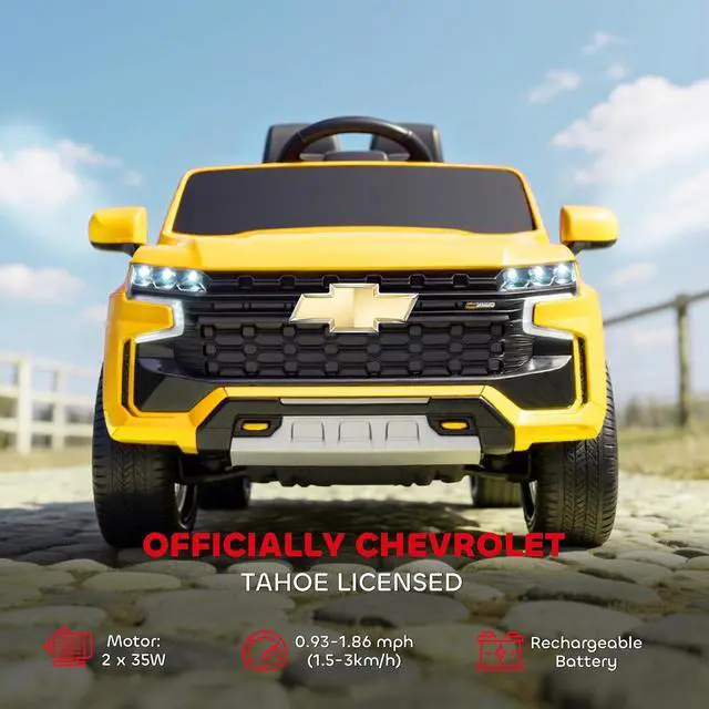 Alt view image 3 of 7 - Licensed Chevrolet Tahoe Ride On Car Parent Remote 12V 7AH Yellow | Battery Power Ride On Toy, LED Lights, Music, 4 Wheeler Suspension, 3 Speeds, Kids Electric Vehicle for Aged 3+