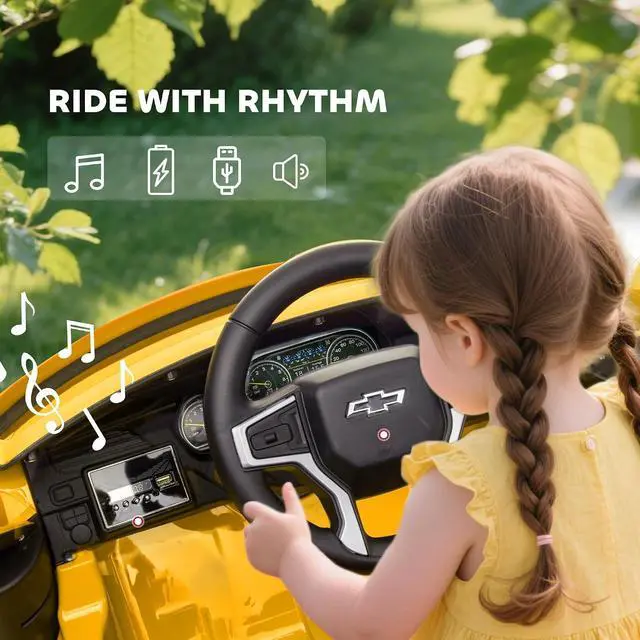 Alt view image 6 of 7 - Licensed Chevrolet Tahoe Ride On Car Parent Remote 12V 7AH Yellow | Battery Power Ride On Toy, LED Lights, Music, 4 Wheeler Suspension, 3 Speeds, Kids Electric Vehicle for Aged 3+