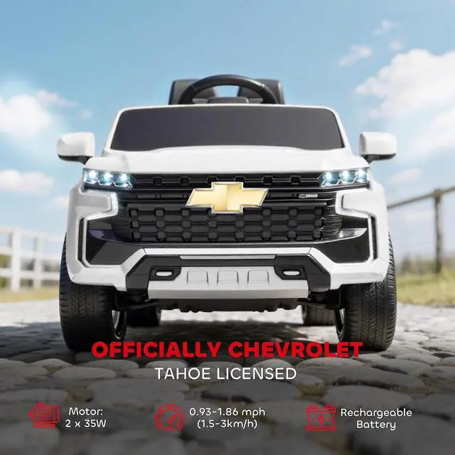 Alt view image 3 of 7 - Licensed Chevrolet Tahoe Ride On Car Parent Remote Control White | 12V 7AH Battery Power Ride On Toy, LED Lights, Music, 4 Wheeler Suspension, 3 Speeds, Kids Electric Vehicle, Aged 3+
