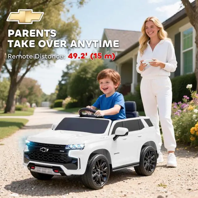 Alt view image 4 of 7 - Licensed Chevrolet Tahoe Ride On Car Parent Remote Control White | 12V 7AH Battery Power Ride On Toy, LED Lights, Music, 4 Wheeler Suspension, 3 Speeds, Kids Electric Vehicle, Aged 3+