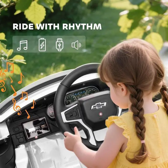 Alt view image 6 of 7 - Licensed Chevrolet Tahoe Ride On Car Parent Remote Control White | 12V 7AH Battery Power Ride On Toy, LED Lights, Music, 4 Wheeler Suspension, 3 Speeds, Kids Electric Vehicle, Aged 3+