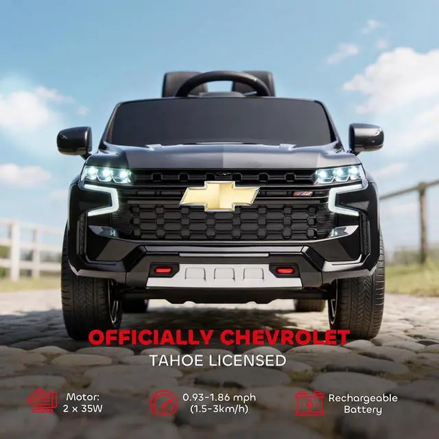 Alt view image 3 of 7 - Licensed Chevrolet Tahoe Ride On Car Parent Remote Control Black | 12V 7AH Battery Power Ride On Toy, LED Lights, Music, 4 Wheeler Suspension, 3 Speeds, Kids Electric Vehicle, Aged 3+