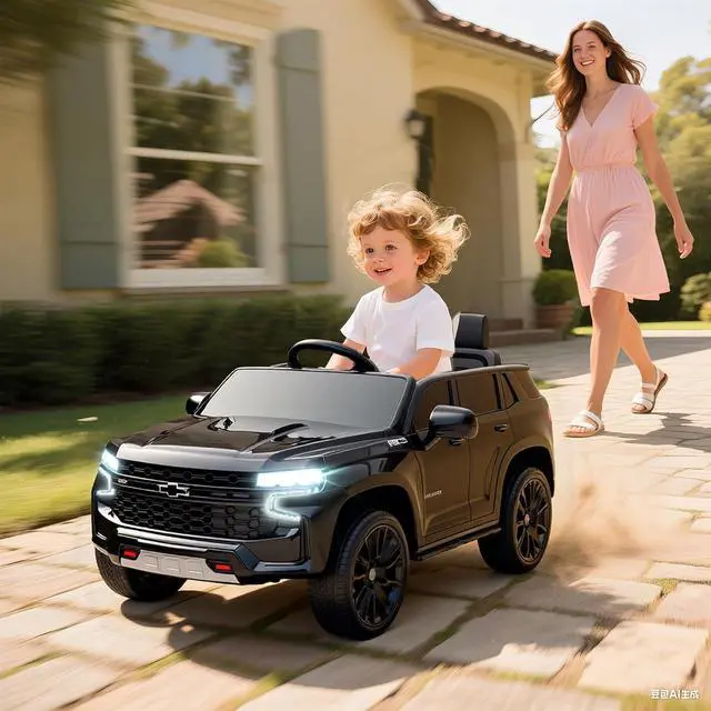 Alt view image 2 of 7 - Licensed Chevrolet Tahoe Ride On Car Parent Remote Control Black | 12V 7AH Battery Power Ride On Toy, LED Lights, Music, 4 Wheeler Suspension, 3 Speeds, Kids Electric Vehicle, Aged 3+