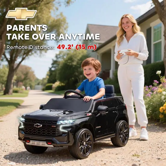 Alt view image 4 of 7 - Licensed Chevrolet Tahoe Ride On Car Parent Remote Control Black | 12V 7AH Battery Power Ride On Toy, LED Lights, Music, 4 Wheeler Suspension, 3 Speeds, Kids Electric Vehicle, Aged 3+