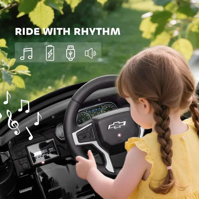 Alt view image 6 of 7 - Licensed Chevrolet Tahoe Ride On Car Parent Remote Control Black | 12V 7AH Battery Power Ride On Toy, LED Lights, Music, 4 Wheeler Suspension, 3 Speeds, Kids Electric Vehicle, Aged 3+