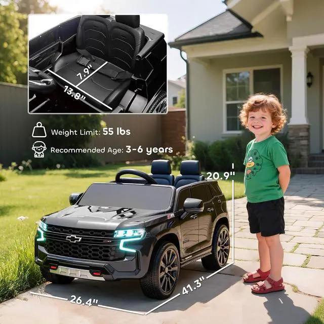 Alt view image 7 of 7 - Licensed Chevrolet Tahoe Ride On Car Parent Remote Control Black | 12V 7AH Battery Power Ride On Toy, LED Lights, Music, 4 Wheeler Suspension, 3 Speeds, Kids Electric Vehicle, Aged 3+