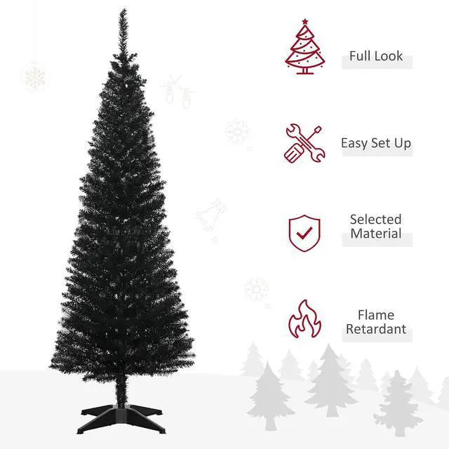 Alt view image 3 of 7 - 5' Artificial Pencil Christmas Tree 294 Realistic Branch Tips Black | Slim Xmas Tree, Plastic Stand