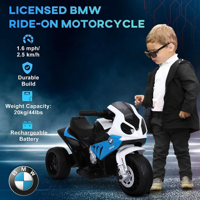 Alt view image 4 of 7 - 6V Kids Electric Motorcycle Licensed BMW Toddler Motorcycle Blue | Music, Headlight, 3 Wheeled, Gift for Boys & Girls