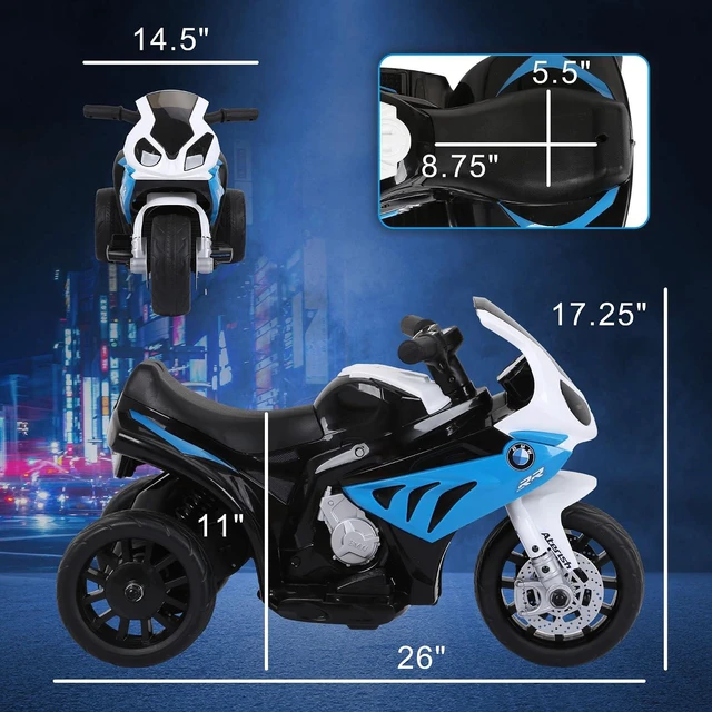 Alt view image 7 of 7 - 6V Kids Electric Motorcycle Licensed BMW Toddler Motorcycle Blue | Music, Headlight, 3 Wheeled, Gift for Boys & Girls