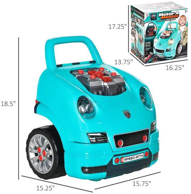 Alt view image 7 of 7 - Qaba Truck Engine Toy with Lights, Sounds, Steering Wheel for Kids 3+, Blue | Kids Mechanic Set, Pretend Car Service Station Play, 61-Piece Included, Toy Engine Building Kit