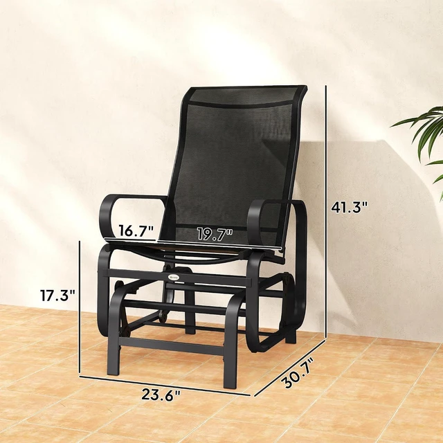 Alt view image 3 of 7 - Outdoor Glider Chair, Smooth Gliding Mechanism, Black | Gliders for Outside Patio, Lightweight Construction, Backyard