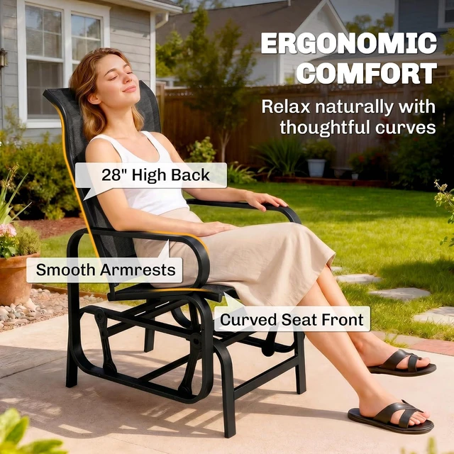 Alt view image 5 of 7 - Outdoor Glider Chair, Smooth Gliding Mechanism, Black | Gliders for Outside Patio, Lightweight Construction, Backyard