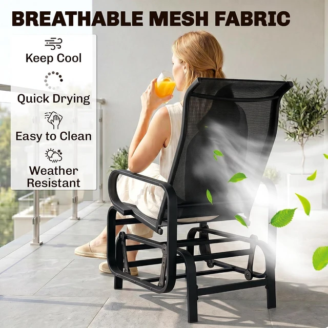 Alt view image 6 of 7 - Outdoor Glider Chair, Smooth Gliding Mechanism, Black | Gliders for Outside Patio, Lightweight Construction, Backyard