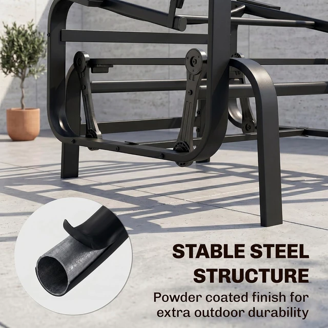 Alt view image 7 of 7 - Outdoor Glider Chair, Smooth Gliding Mechanism, Black | Gliders for Outside Patio, Lightweight Construction, Backyard