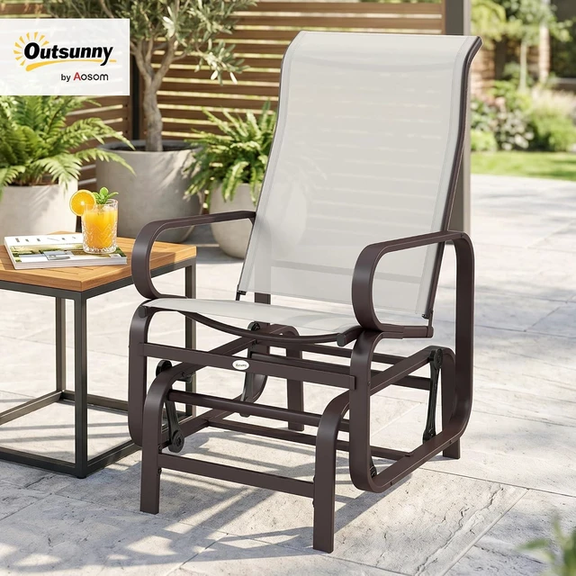 Alt view image 2 of 7 - Outdoor Glider Chair, Smooth Gliding Mechanism, Beige | Gliders for Outside Patio, Lightweight Construction, Backyard
