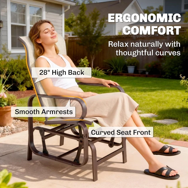 Alt view image 5 of 7 - Outdoor Glider Chair, Smooth Gliding Mechanism, Beige | Gliders for Outside Patio, Lightweight Construction, Backyard