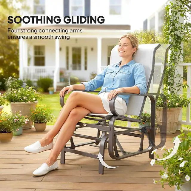 Alt view image 4 of 7 - Outdoor Glider Chair Set of 2, Smooth Gliding Mechanism, Beige | Gliders for Outside Patio, Lightweight Construction, Backyard