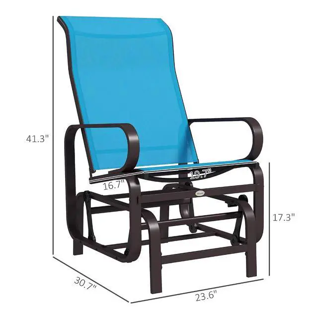 Alt view image 3 of 7 - Outdoor Glider Chair, Smooth Gliding Mechanism, Blue | Smooth Gliding Mechanism, Lightweight Construction, Patio, Backyard