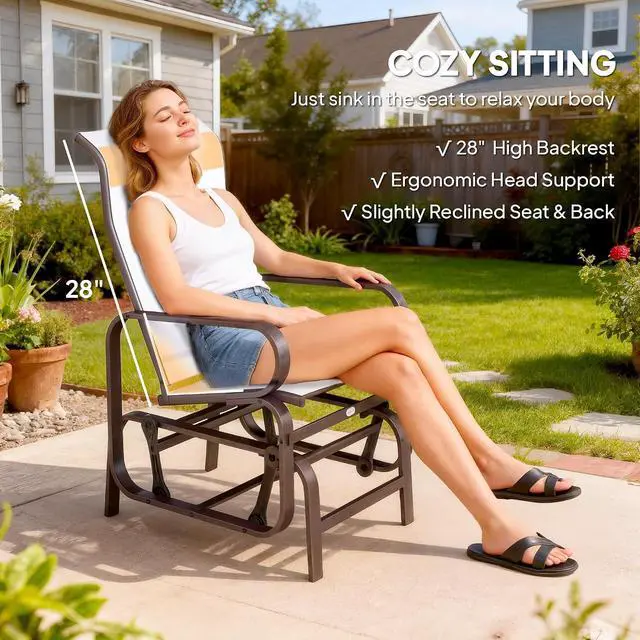 Alt view image 5 of 7 - Outdoor Glider Chair Set of 2, Smooth Gliding Mechanism, Beige | Gliders for Outside Patio, Lightweight Construction, Backyard