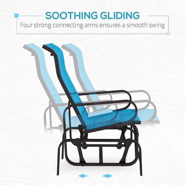 Alt view image 4 of 7 - Outdoor Glider Chair, Smooth Gliding Mechanism, Blue | Smooth Gliding Mechanism, Lightweight Construction, Patio, Backyard