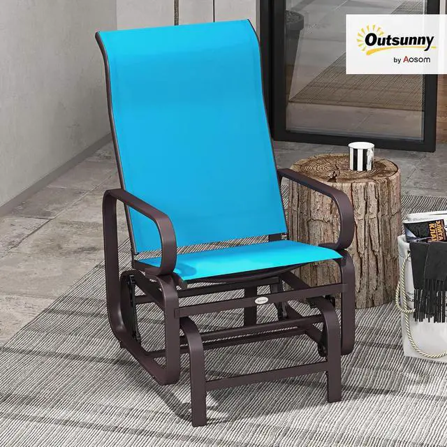 Alt view image 2 of 7 - Outdoor Glider Chair, Smooth Gliding Mechanism, Blue | Smooth Gliding Mechanism, Lightweight Construction, Patio, Backyard