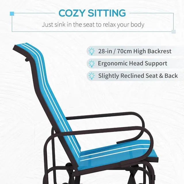 Alt view image 5 of 7 - Outdoor Glider Chair, Smooth Gliding Mechanism, Blue | Smooth Gliding Mechanism, Lightweight Construction, Patio, Backyard