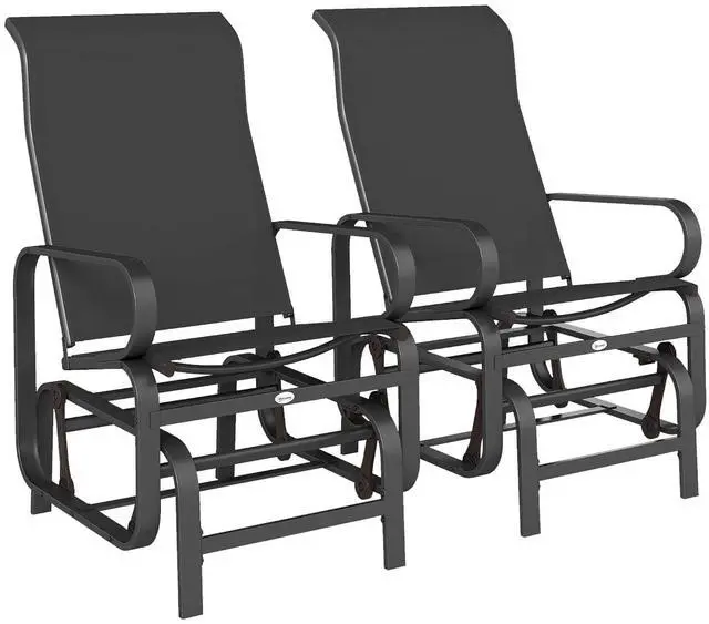 Main image of Outdoor Glider Chair Set of 2, Smooth Gliding Mechanism Black | Gliders for Outside Patio, Lightweight Construction, Backyard
