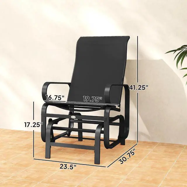 Alt view image 3 of 7 - Outdoor Glider Chair Set of 2, Smooth Gliding Mechanism Black | Gliders for Outside Patio, Lightweight Construction, Backyard