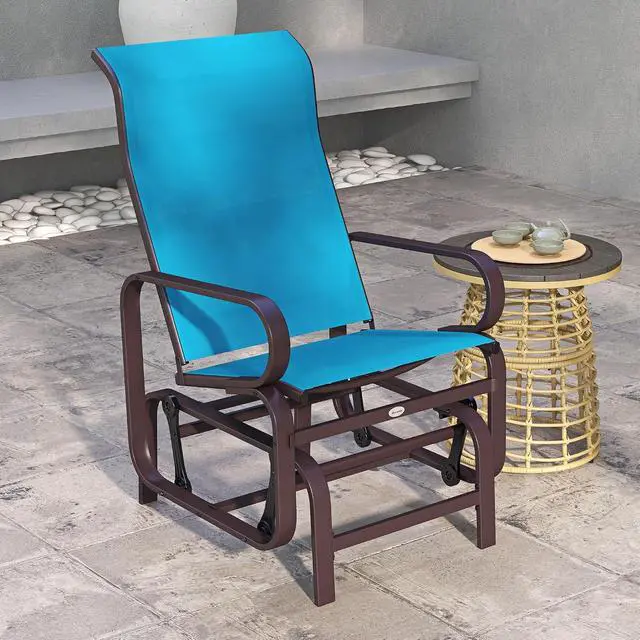 Alt view image 7 of 7 - Outdoor Glider Chair, Smooth Gliding Mechanism, Blue | Smooth Gliding Mechanism, Lightweight Construction, Patio, Backyard